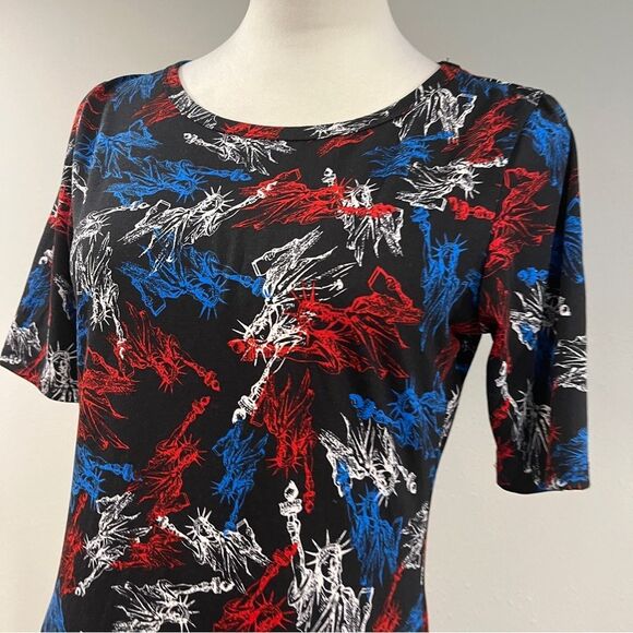 LuLaRoe Midi Julia Dress Short Sleeve Crew Neck size s statue of liberty print - Picture 2 of 12